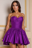 Strapless Dark Purple Ruched Homecoming Dress