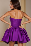 Strapless Dark Purple Ruched Homecoming Dress