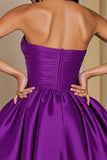 Strapless Dark Purple Ruched Homecoming Dress