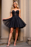 Black A Line Homecoming Dress with Appliques