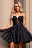 Black A Line Homecoming Dress with Appliques