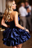 Tiered Strapless Navy Ruffled Homecoming Dress
