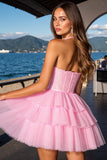 Halter Tiered Corset Pink Homecoming Dress