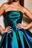 Metallic Strapless Dark Blue Ruched Homecoming Dress