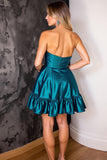 Strapless Dark Blue Homecoming Dress with Ruffles
