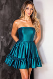 Strapless Dark Blue Homecoming Dress with Ruffles