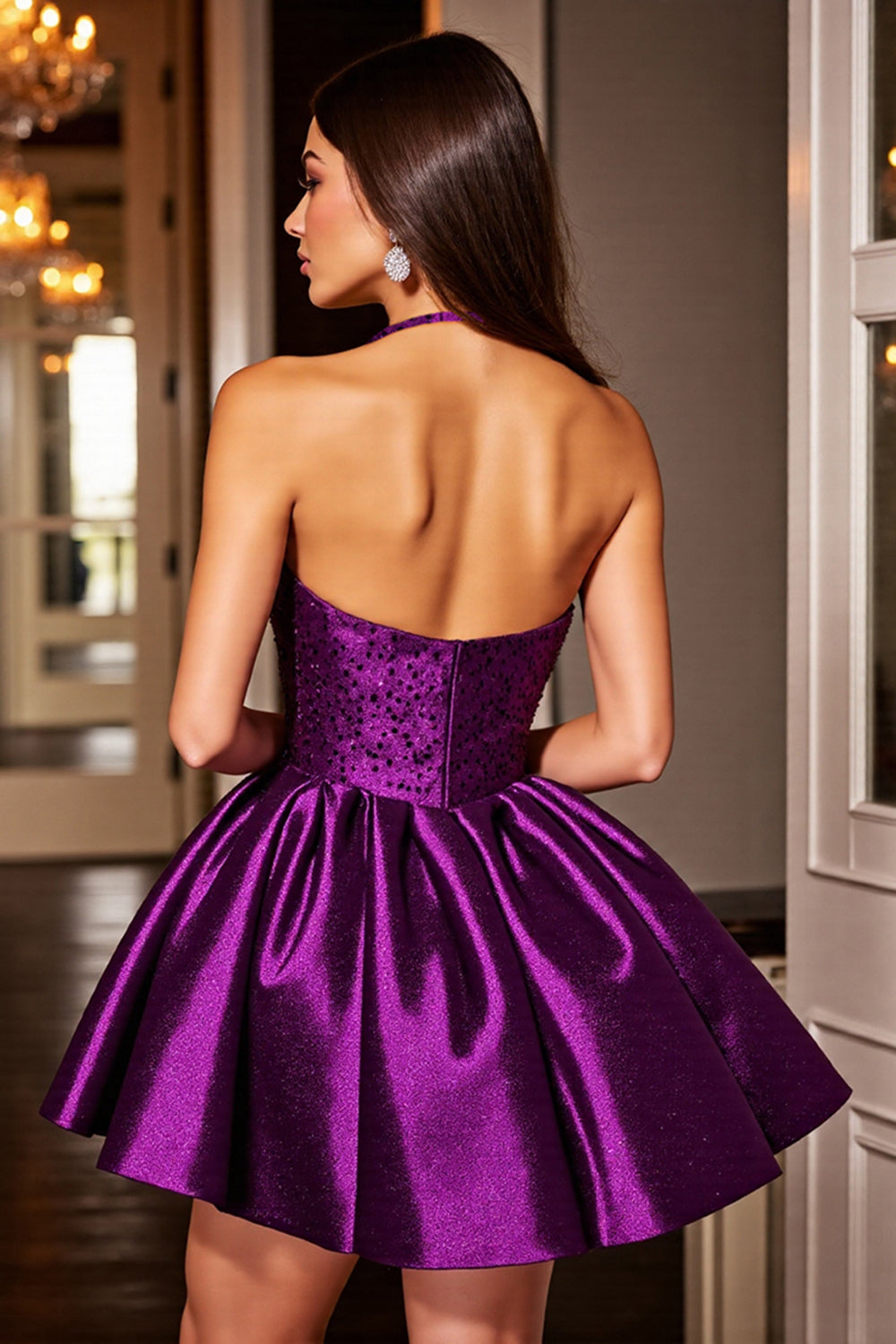 Berylove Women Halter Sequin Homecoming Dress Dark Purple A Line Satin Cocktail Dress, Dark Purple / US22W Berylove Women Halter Sequin Homecoming Dress Dark Purple A Line Satin Cocktail Dress, Dark Purple / US22W