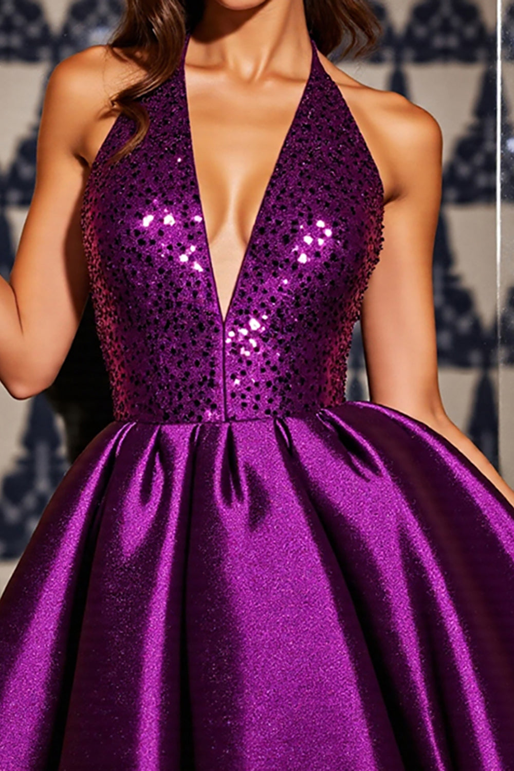 Berylove Women Halter Sequin Homecoming Dress Dark Purple A Line Satin Cocktail Dress, Dark Purple / US2 Berylove Women Halter Sequin Homecoming Dress Dark Purple A Line Satin Cocktail Dress, Dark Purple / US2