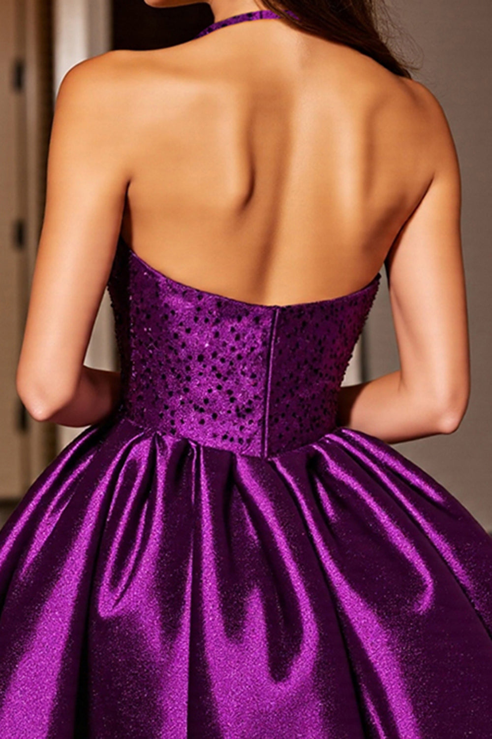 Berylove Women Halter Sequin Homecoming Dress Dark Purple A Line Satin Cocktail Dress, Dark Purple / US2 Berylove Women Halter Sequin Homecoming Dress Dark Purple A Line Satin Cocktail Dress, Dark Purple / US2