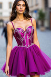 Beaded Dark Purple A Line Homecoming Dress