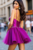 Beaded Dark Purple A Line Homecoming Dress
