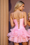 Ruched Pink A Line Homecoming Dress with 3D Flowers