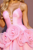 Ruched Pink A Line Homecoming Dress with 3D Flowers