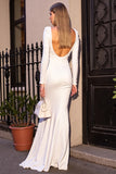 White Sheath Long Formal Dress with Long Sleeves