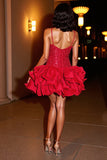 Tiered Ruffled Red Homecoming Dress with Sequins