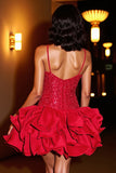 Tiered Ruffled Red Homecoming Dress with Sequins