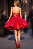 Corset Appliqued Red Homecoming Dress with 3D Flowers