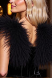 Velvet Black Tight Homecoming Dress with Feathers