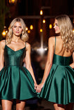 A Line Dark Green Satin Homecoming Dress