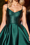 A Line Dark Green Satin Homecoming Dress