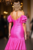 Off The Shoulder Fuchsia High Low Homecoming Dress