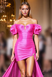 Off The Shoulder Fuchsia High Low Homecoming Dress