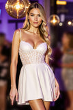 Appliqued Corset White Homecoming Dress