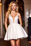 A Line White Spaghetti Straps Homecoming Dress