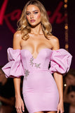 Pink Strapless Tight Homecoming Dress with Beading