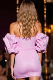 Pink Strapless Tight Homecoming Dress with Beading