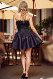 Strapless Black Homecoming Dress with Feathers