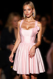 Pink A Line Homecoming Dress with 3D Flower