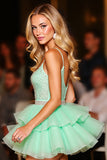Green Beaded A Line Homecoming Dress