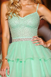 Green Beaded A Line Homecoming Dress