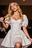 Floral White Print A Line Homecoming Dress