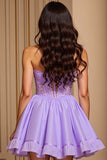 Strapless Purple Corset Homecoming Dress with Beading