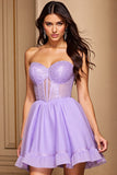 Strapless Purple Corset Homecoming Dress with Beading