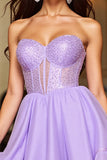 Strapless Purple Corset Homecoming Dress with Beading