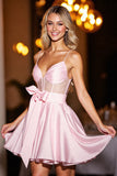 Corset Pink A Line Homecoming Dress with Bow