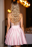 Corset Pink A Line Homecoming Dress with Bow