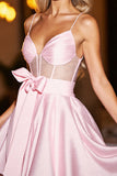 Corset Pink A Line Homecoming Dress with Bow
