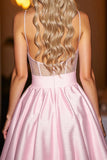 Corset Pink A Line Homecoming Dress with Bow