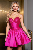 Fuchsia A Line Satin Strapless Homecoming Dress with Beading