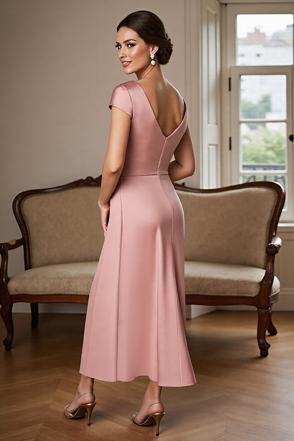 Berylove Women Dusty Rose Mother of the Bride Dress Satin Sheath Short Sleeve Ruched V-Neck Wedding Guest Dress, Dusty Rose / US4 Berylove Women Dusty Rose Mother of the Bride Dress Satin Sheath Short Sleeve Ruched V-Neck Wedding Guest Dress, Dusty Rose / US4