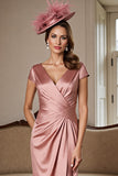 Satin Ruched Dusty Rose Sheath Mother of the Bride Dress