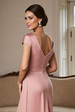 Satin Ruched Dusty Rose Sheath Mother of the Bride Dress