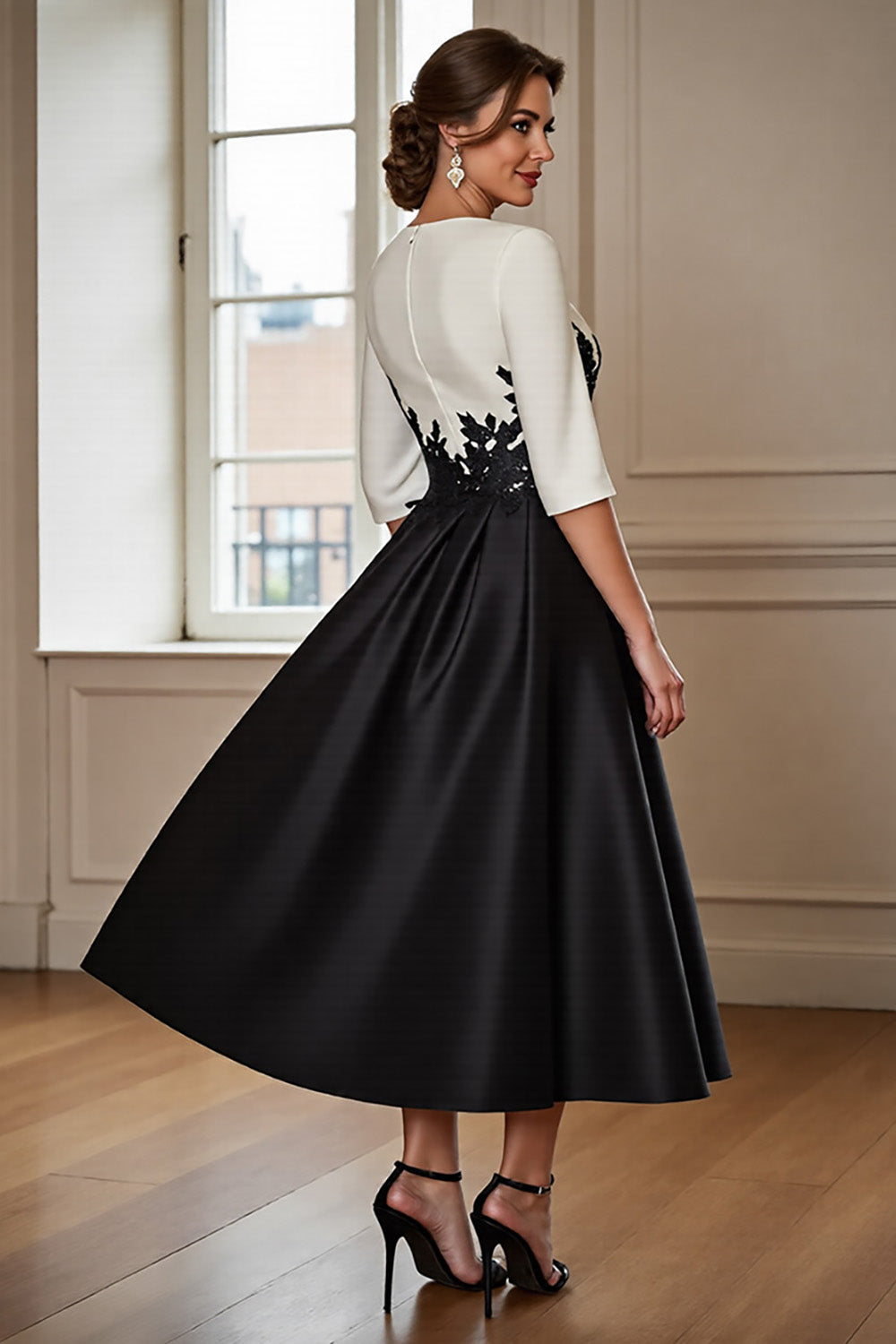 Berylove Women Black Mother of The Bride Dress A Line Appliqued Half Sleeve High-Low V-Neck Wedding Guest Dress, Black / US4 Berylove Women Black Mother of The Bride Dress A Line Appliqued Half Sleeve High-Low V-Neck Wedding Guest Dress, Black / US4