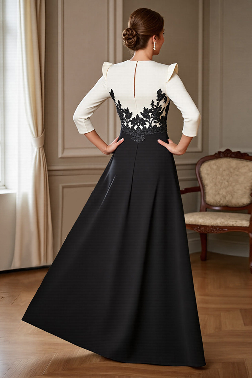 Berylove Women Black Mother Of The Bride Dress with Slit A Line Appliqued 3/4 Sleeve V-Neck Long Wedding Guest Dress Berylove Women Black Mother Of The Bride Dress with Slit A Line Appliqued 3/4 Sleeve V-Neck Long Wedding Guest Dress