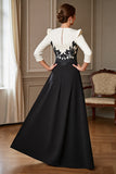 A Line Black Appliqued Mother Of The Bride Dress with Slit