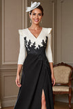 A Line Black Appliqued Mother Of The Bride Dress with Slit